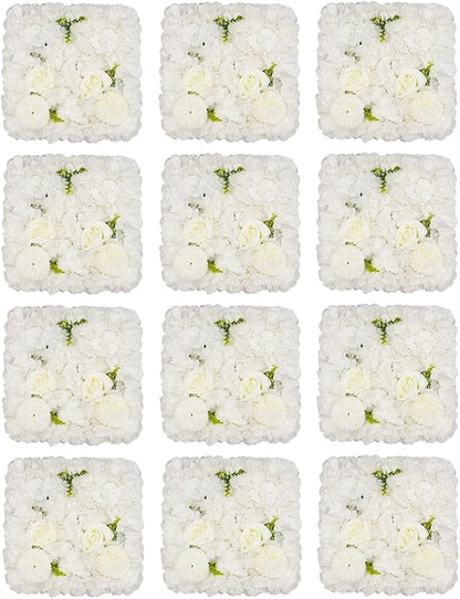 3D Flower Wall Panel 12Pcs Artificial Flower Wall Background Silk Rose Mat for Wedding Wedding Decor Shop Photo Backdrop (Flower Type A)