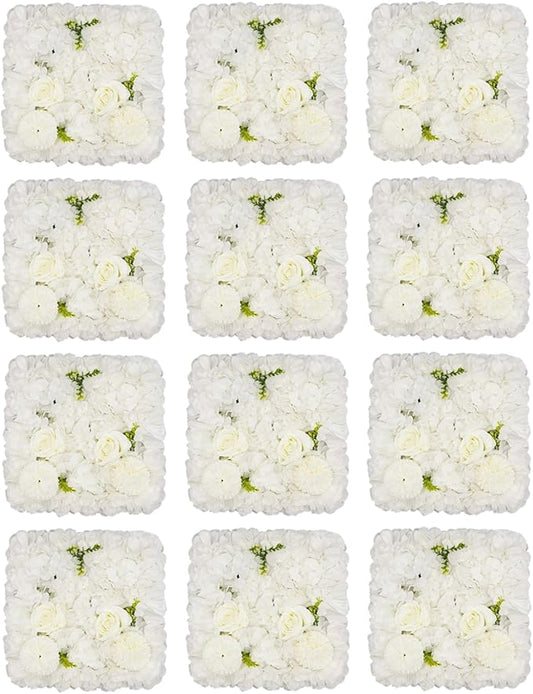 3D Flower Wall Panel 12Pcs Artificial Flower Wall Background Silk Rose Mat for Wedding Wedding Decor Shop Photo Backdrop (Flower Type A)