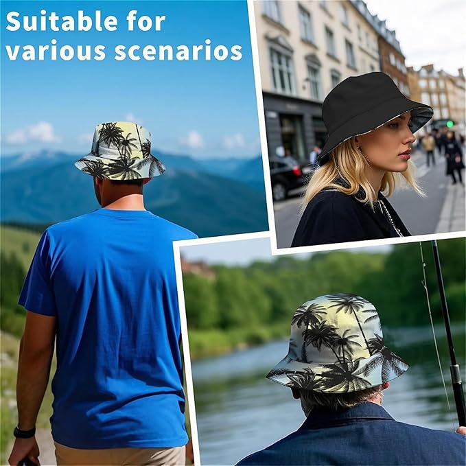 Bucket Hat for Women Men Unisex Sun Cap Packable Outdoor Fisherman Hat Headwear,Reversible Double-Side-Wear