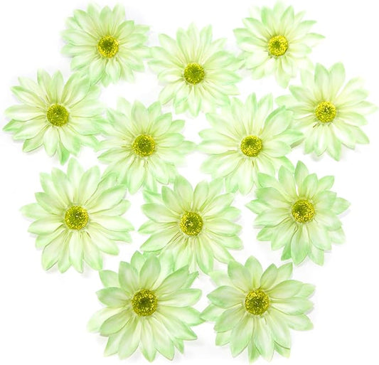 Green Artificial Daisy Flower Heads, 3.5 Inch Large Flower Heads for Crafts, 12 Pcs Artificial Gerbera Chrysanthemum Flowers Heads for DIY, Party Wedding, Photography Props, Easter