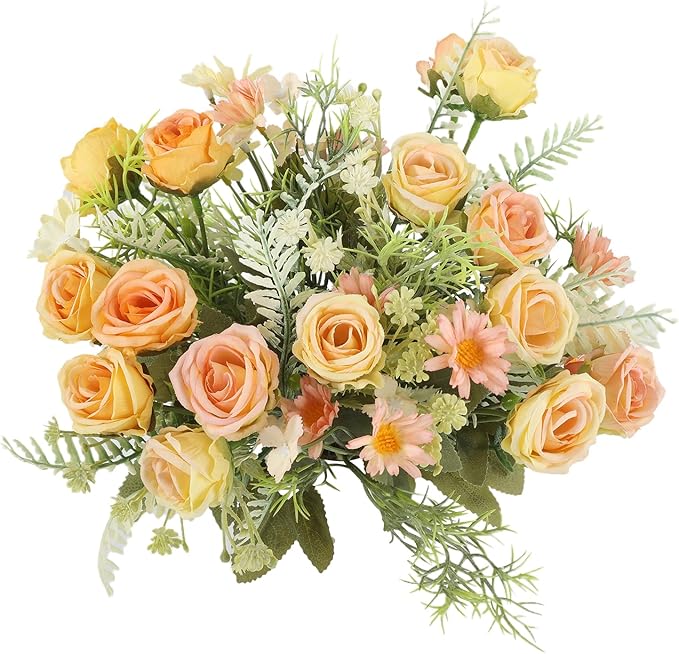 3 Pcs Artificial Rose Flowers Fake Flowers Bouquet Faux Flower Arrangement for Wedding Home Centerpieces Decor(Champagne)