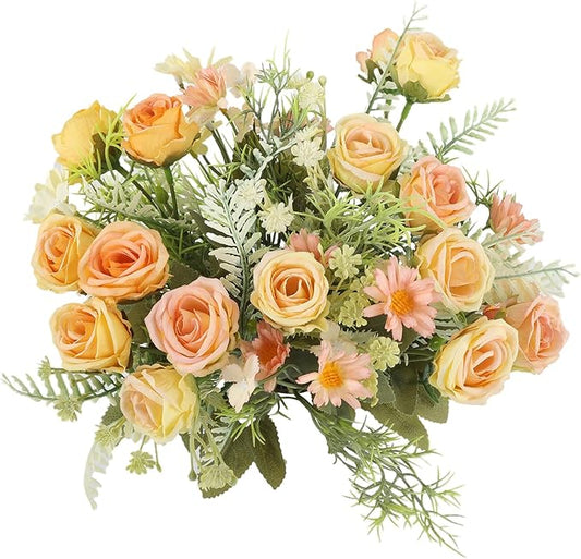 3 Pcs Artificial Rose Flowers Fake Flowers Bouquet Faux Flower Arrangement for Wedding Home Centerpieces Decor(Champagne)
