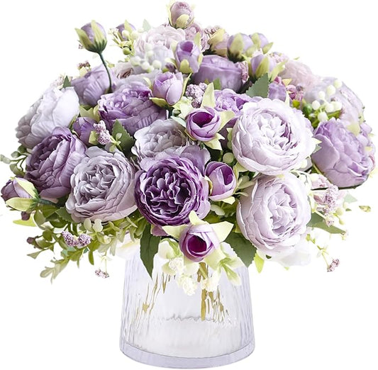 ASTRYAS 3 Packs Artificial Flowers, Peonies Artificial Flowers, Purple Artificial Peonies, Silk Peonies Flowers Fake Flowers Peonies Bouquet for Centerpiece Table Wedding Party Home Decor