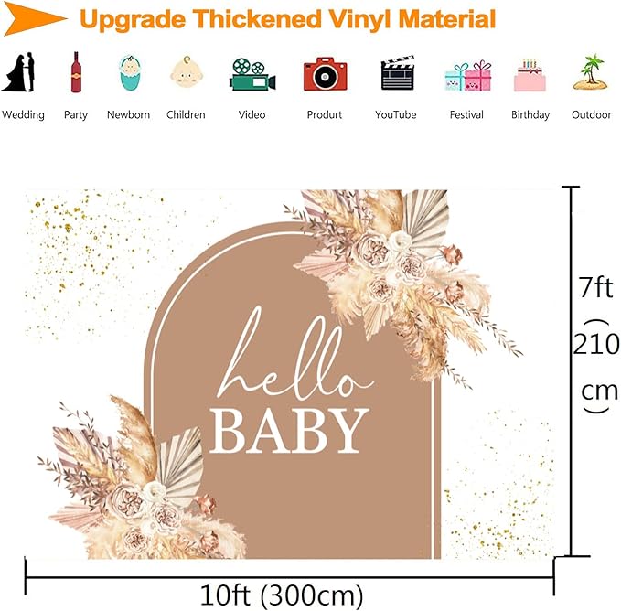 InMemory Boho Baby Shower Backdrop Decorations for Girl Pampas Floral Arch Hello Oh Baby Backdrops Banner Sign Photography Background for Girls Bohemian Baby Shower Party Decor Photo Booth Prop 10x7ft