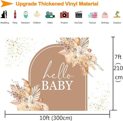 InMemory Boho Baby Shower Backdrop Decorations for Girl Pampas Floral Arch Hello Oh Baby Backdrops Banner Sign Photography Background for Girls Bohemian Baby Shower Party Decor Photo Booth Prop 10x7ft