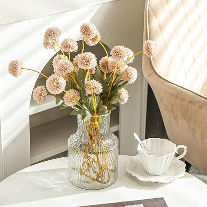 6 Artificial Silk Flowers + 3 Eucalyptus, Artificial Chrysanthemums with Stems for Home Decor,Bumnt Beige