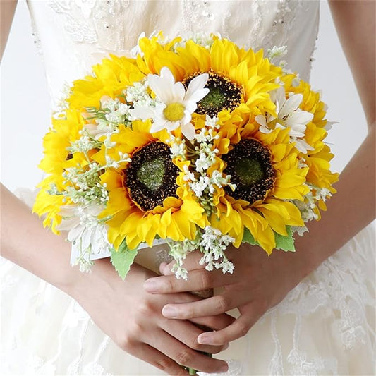 Wedding Bouquet for Bride Bridesmaid, Artificial Sunflower Bouquets for Wedding Church Bouquet Home Decoration