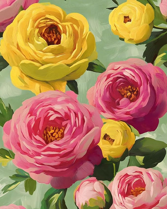 Colorful Floral Wallpaper Stick and Peel Vibrant Wall Paper Modern Boho Flowers Contact Paper for Bedroom Bathroom Yellow Pink Green Removable Renter Friendly 17.5 x 118In