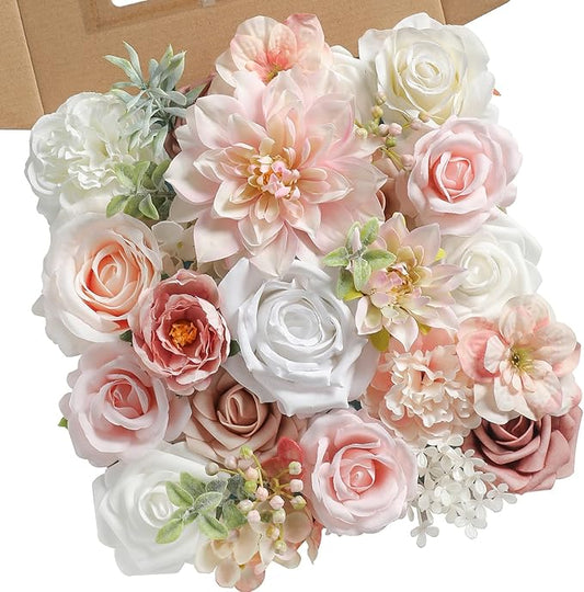 Artificial Flowers Roses Fake Flowers with Stems Pink Dahlia Artificial Flowers for DIY Bridal Bouquets Faux Flowers Centerpieces for Table Home Decor