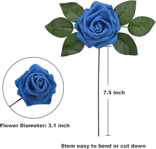 Artificial Flowers Roses 50pcs Blue Roses Wedding Decoration Real Looking Fake Roses w/Stem for DIY Wedding Bouquets Centerpieces Arrangements Party Baby Showers Home Decorations (Royal Blue, 50 pcs)