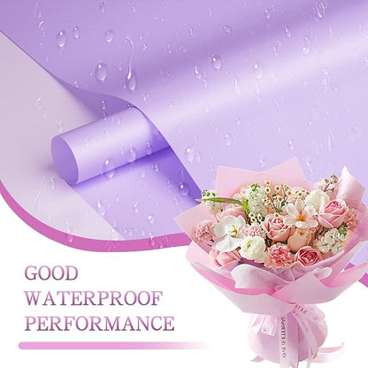 REAXYZNN 20 Sheets Flower Wrapping Paper, Waterproof Floral Bouquet Wrapping Paper with Cards for DIY Craft, Florist Packaging Supplies for Birthday, Wedding, Mother's Day Gift (Light purple)