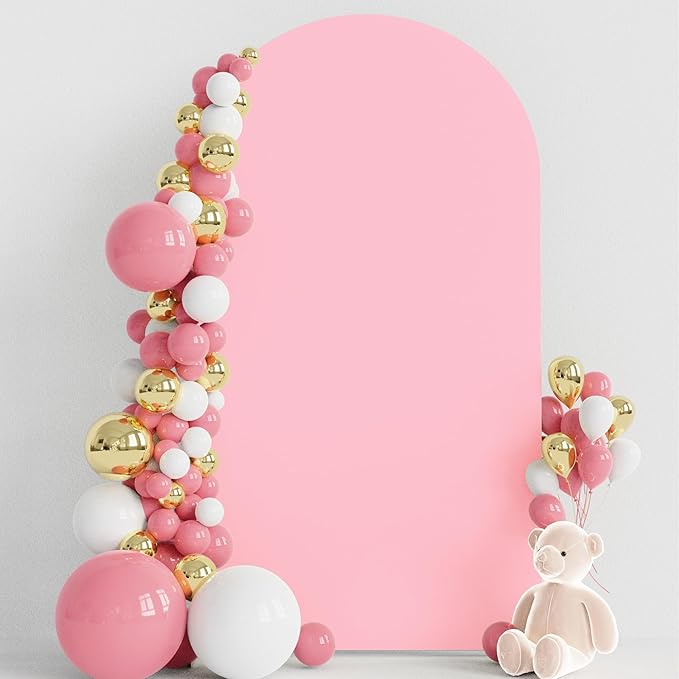 Wokceer 7.2FT Wedding Arch Backdrop Cover Spandex Fitted Pink Arch Covers Round Top Chiara Arches Backdrop Cover for Wedding Birthday Party Baby Shower Ceremony Banquet Decoration