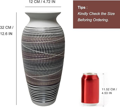 Ceramic Rustic Farmhouse Vase, 12.6" Large Vintage Flower vase for Home Decor, Tall Boho Textured Vases for Living Room, Table, Mantel, Shelf and Centerpieces Decor and Housewarming (C)