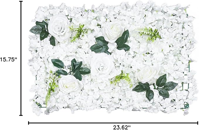 15.74"x 23.62" Artificial Flower Wall Panels,Flower Wall Mat Silk Flower Panels for Outdoor Garden Backyard Fence Fence Privacy Screen and Indoor Wall Decor (6Pcs White)
