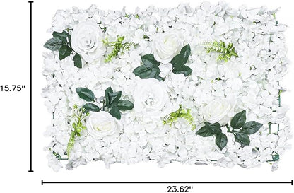 15.74"x 23.62" Artificial Flower Wall Panels,Flower Wall Mat Silk Flower Panels for Outdoor Garden Backyard Fence Fence Privacy Screen and Indoor Wall Decor (6Pcs White)