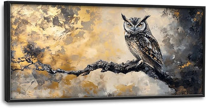 Owl Large Wall Art Framed Gold Wall Decor for Living Room Mountain Owl Pictures Oversized Canvas Print Painting Modern Extra Large Framed Artwork for Bedroom Office Home Decor 60"x30"