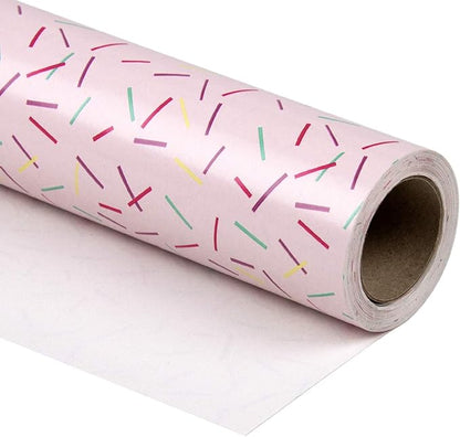 WRAPAHOLIC 30 Inch Pink Wrapping Paper Roll - Jumbo Pink Color with Colorful Line Segment Print for Birthday, Holiday, Wedding, Baby Shower Wrap - 30 inch x 33 feet