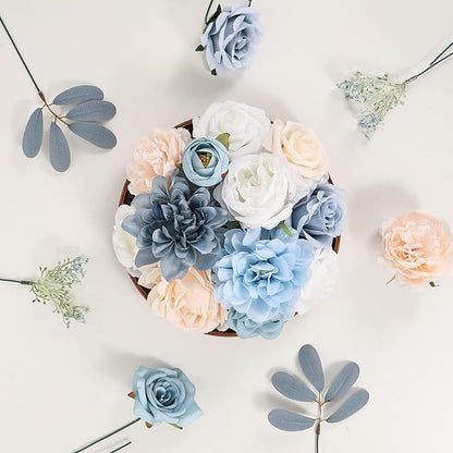 Artificial Flowers Combo Box Blue Fake Flower Bouquet Set for Wedding Centerpieces Arrangements Bridal Shower Birthday Party DIY Decorations