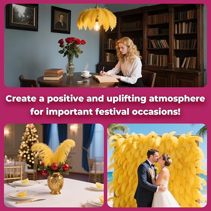 Piokio 20pcs Natural Gold Ostrich Feathers 10-12 inch (25-30cm) Bulk Feathers for Home Decoration and DIY Clothing and DIY Clothes Decoration, Gatsby Decorations