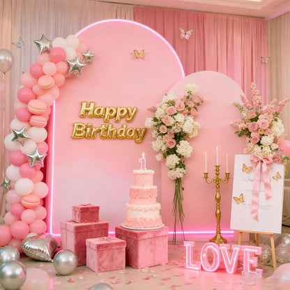 Baby Pink Arch Backdrop Covers - 7.2FT, 6FT Spandex Fitted Wedding Arch Stand Covers Round Top Chiara Stretchy Arch Backdrop Cover for Wedding Birthday Party Decoration