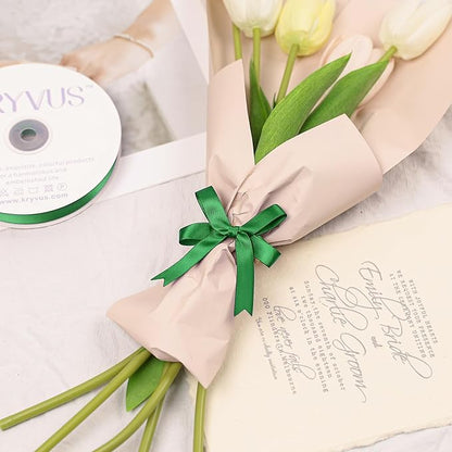 Green Satin Ribbon, Double Faced 1/2 Inch X 50 Yards Green Ribbon, Premium Satin Ribbon for Gift Wrapping, Crafts, Hair Bow Making, Sewing, Flower Bouquet, Wedding Party Decor