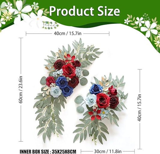 Burgundy Blue Wedding Arch Flowers, Faux Flower Swag Set of 2, Burgundy Floral Swag for Wedding Arch Welcome Signs, Reception Ceremony Signs Decor