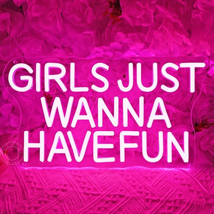 SYLHOME Pink Led Neon Light Sign Girls Just Wanna Have Fun Bedroom Girls Room Wall Decor Sign Birthday Wedding Christmas Party Backdrop Sign USB 15"X7.9"