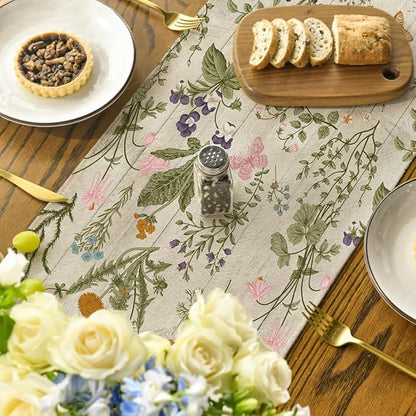 Artoid Mode Wood Wild Flowers Floral Spring Table Runner,Seasonal Summer Kitchen Dining Table Decoration for Home Party Decor 13x72 Inch