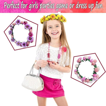 WUBOMJIO Flower Crowns Craft Kit, Make Your Own 12 PCs Floral Crowns Garland Handmade Arts and Crafts for Kids, DIY Fairy Flower Headbands and Bracelets,Hair Accessories for Girls/Teens/Women