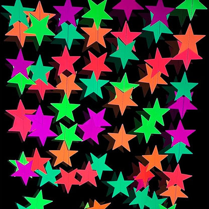 110feet UV Star Paper Neon Garland Streamers Black Light Decorations for Dark Glow Party UV Reactive Party Favors Glow in The Dark Supplies Wedding Birthday Banners