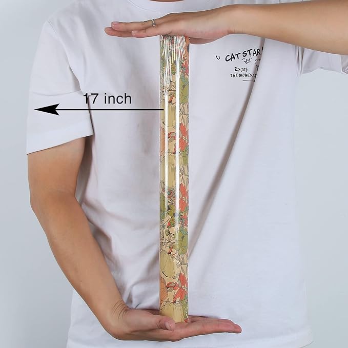 Aimyoo Kraft Floral Wrapping Paper Roll - Mini Roll - 17 Inch x 16.4 Feet - All Occasion Vintage Flower Gift Wrap Paper for Mother's Day Wedding Birthday Bridal Shower