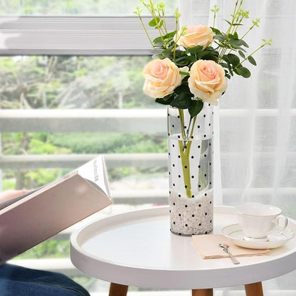 Flower Vase Clear Plastic Cylinder Vases Decor for Centerpieces Home Storage Office Weddings Black Polka Dot White 11.8 x 3.9 in