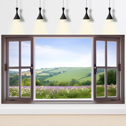 Window Scenery Photography Backdrop Open Window with View of Meadows and Fields Background Plants Flowers Background Party Banner Wall Decor Baby Kids Family Photo Shoot Props 12x8ft