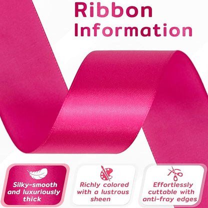 60 Yards Hot Pink Satin Ribbon 1-1/2 Inch, Solid Polyester Fabric Ribbon for Gift Wrapping, Crafts, Flower Bouquet, Wedding, Baby Shower, Festival, Christmas, Halloween
