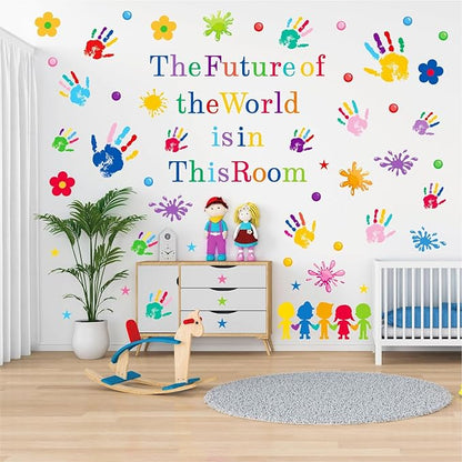 AOWDIAO Inspirational Kids Classroom Wall Decals – The Future of the World Is in This Room Quote – Peel and Stick Vinyl Sticker for School, Nursery and Playroom Decor