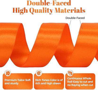 Premium Double Faced Satin Ribbon, 1 Inch X 25 Yards, Orange, Perfect for Gift Wrapping, Crafts, Wedding Decor