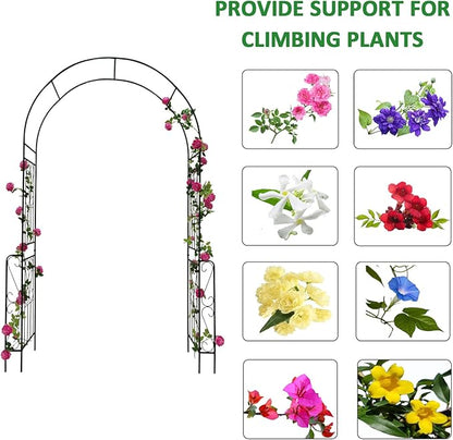 Metal Garden Arch, Assembly Garden Arbor Trellis Climbing Plants Support Rose Arch Outdoor Wedding Arch Party Events Archway (W55'' x H94.5'', Black)