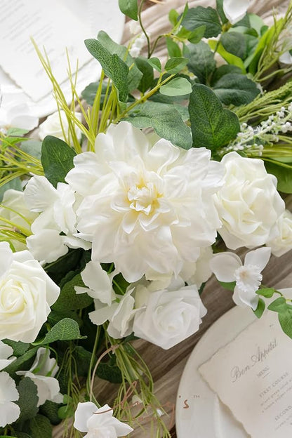 Ling's moment Flower Garland - 6FT Eucalyptus & Rose - Sweetheart Table Decor for Wedding Reception, Artificial Floral Garland for Mantle, Spring, Christmas Decoration, White & Lily