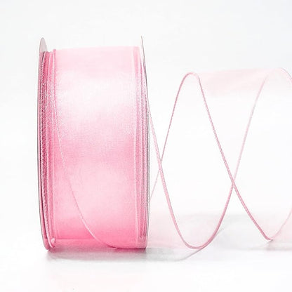 CT CRAFT LLC Sheer Organza Wired Ribbon 2.5" x 50Yards Pink for Wedding Chair Bow Flora Bouquet Gift Wrapping Christmas Tree Home Decor Wreath