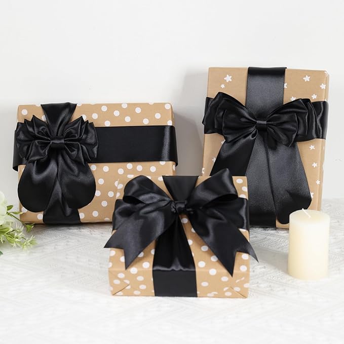 Black Ribbon 1-1/2 Inch, 60 Yards Black Satin Ribbon for Gift Wrapping, Fabric Ribbon for Flower Bouquet Crafts Wedding Christmas Halloween