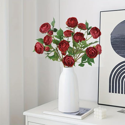 3PCS 18 Heads Silk Burgundy Ranunculus Artificial Flowers Faux Peonies Flowers Look Real Ranunculus Stems for Centerpieces Arrangements Wedding Party Home Decoration(Burgundy)