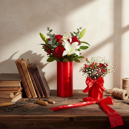 Syhood Outdoor Leaf Ribbon Floral Satin Ribbon for Crafts Aspidistra Waterproof Holiday Outdoor Decoration (4 Inch X 786 Yards,Red)