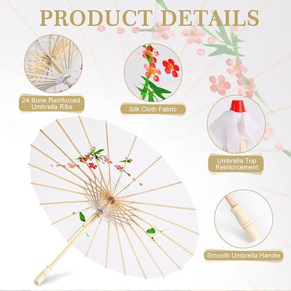 33" White Flower Silk Cloth Decoration Handmade Parasol Umbrella Chinese Japanese Asian DIY Art Dance Classical Umbrella for Wedding Parties Photography Costumes Cosplay (White)