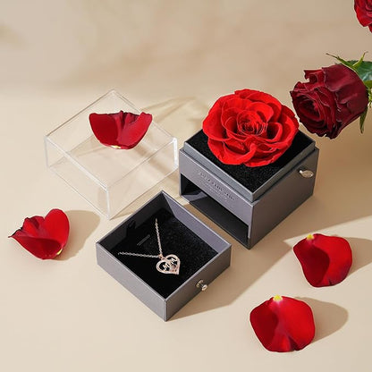 ADDWel Rose Gifts for Mom from Son Daughter - Real Preserved Rose with Mothers Day Necklace and Meaningful You are My Sunshine Music Box for Women, I Love You Mom Gifts for Birthday or Mother's Day