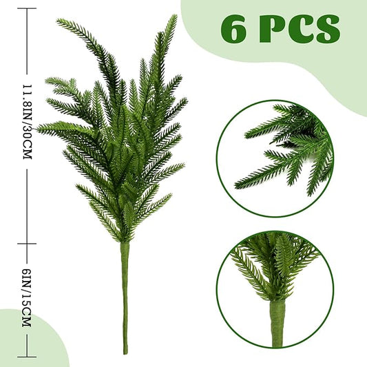 6 Pcs Norfolk Pine Stems Real Touch Norfolk Pine Branches Realistic Christmas Greenery Evergreen Stems for Decorating Christmas Indoor Home Decor