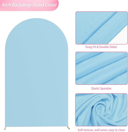 Wokceer Wedding Arch Cover 8FT Spandex Fitted Wedding Arch Stand Covers Round Top Chiara Arch Backdrop Cover for Birthday Party Ceremony Banquet Decoration Dusty Blue