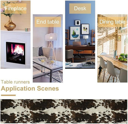 Cow Print Table Runner, Brown Cowhide Print Western Style Table Runner Country Farmhouse Cottage Cow Patten Table Decoration for Home Kitchen Dining, 13x36 Inch