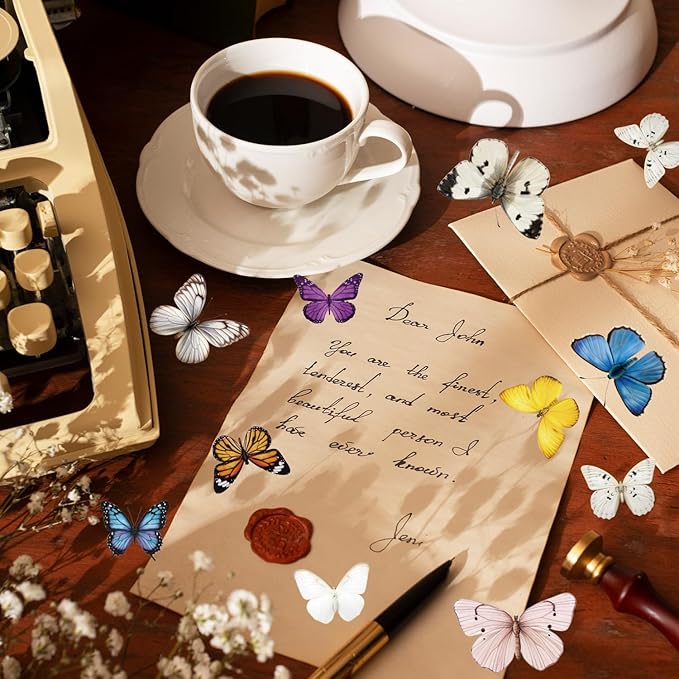 600Pcs Butterfly Stickers,Self-Adhesive PVC Vintage Butterfly Stickers for Scrapbook, Laptop, Journal, DIY Project, Window, Envelope Spring Themed Party Decors