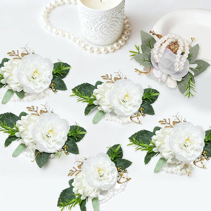 Corsage Wristlet Band Artificial Rose Flowers - 2 Pack Wedding Bridal Flower Corsage Hand Decor