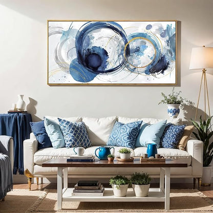 Wall Art Abstract Art Paintings Blue Fantasy Colorful Graffiti on White Background Modern Artwork wall Decor for Living Room Bedroom Kitchen 20"x40" with Framed